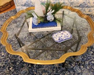 Brass and Glass Hollywood Regency Style Cocktail Table