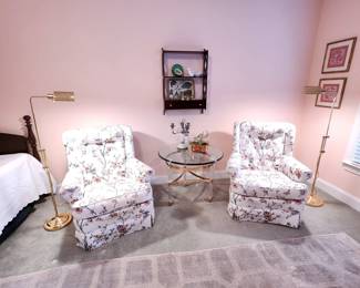 Pair of Upholstered Chairs with Bird Details