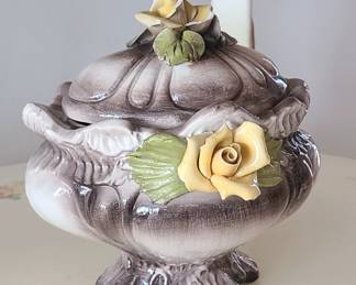 Vintage CAPODIMONTE Footed Porcelain Dish With Lid