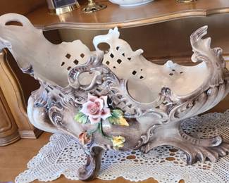 Vintage Capodimonte Porcelain Floral Centerpiece Bowl
