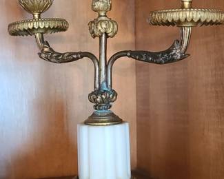 Vintage Marble and Brass Candelabra, Set of 2