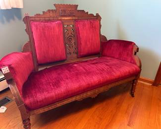 Settee and two chairs have been reupholstered years ago with Mohair velvet and they all have been sitting in a side room. 