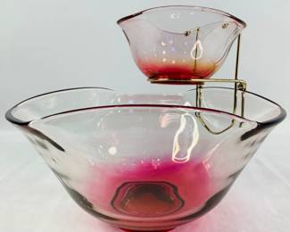 Indiana style glass Ruby Red 3-piece Chip and Dip Set