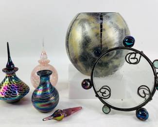 Art Glass Perfume Bottles, Silver Art Deco style Vase and more