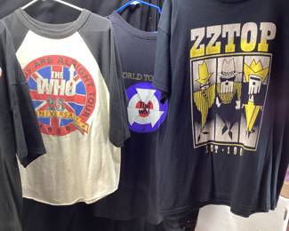 (9) ASSORTED ROCK TOUR T-SHIRTS, ZZ TOP, ALICE COOPER, BOSTON, PAUL MCCARNEY, THE WHOO, THE STONES, LED ZEPPELIN T, ALL SHIRTS HAVE BEEN WORN.