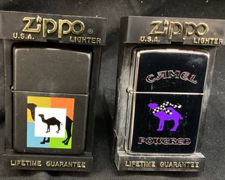 (2) ZIPPO DOUBLE CAMEL MATTE BLACK & CHROME PURPLE CAMEL