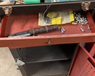 2 ROLLING TOOL CHEST WITH ASSORTED HAND TOOLS WRENCHES, HACK SAW, ELECTRICAL ACCESSORIES, NO SHIPPING PICKUP ONLY