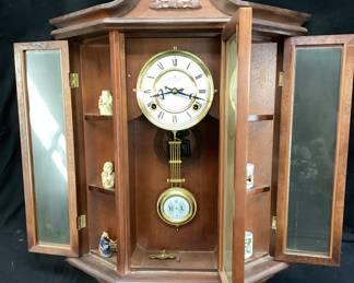 VINTAGE WALL CLOCK WITH FIGURINE DISPLAY NO SHIPPING PICKUP ONLY