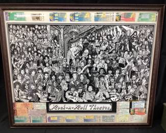 ROCK n ROLL THEATRE By HOWARD TEMAN w CONCERT TICKET STUBS, FRAMED, PINK FLOYD, DAVID LEE ROTH, BOSTON, REO SPEEDWAGON, ELTO JOHN, NIEL YOUNG, TED NUGENT, ALLMAN BROTHERS, MARSHALL TUCKER, VINCE NEIL w CRAZY HORSE