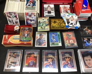 ASSORTED NASCAR, BASEBALL, BASKETBALL, UFC & FOOTBALL TRADING CARDS JIM RICE, BARRY BONDS, EMMITT SMITH, JOHN SMOLTZ
