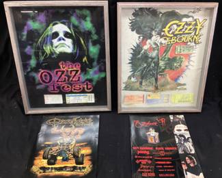 VTG. OZZY OSBOURNE OZZ FEST CONCERT T-SHIRTS, PROGRAMS & TICKETS, 1997 & 2004 OZZ FEST PROGRAMS, 1986 OZZY ULTIMATE SIN TOUR T SHIRT, T SHIRTS ARE FRAMED