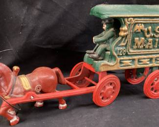 VTG. CAST IRON U.S. MAIL HORSE & CARRIAGE