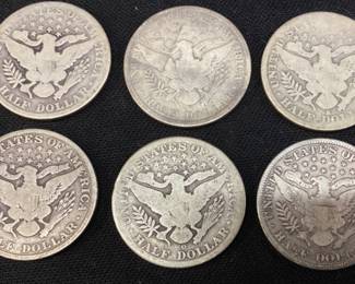 (6) 90% SILVER BARBER HALF DOLLARS 1901-p, 1901-o, 1901-s, 1902-p, 1902-s & 1902-o