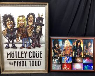 (2) MOTLEY CRUE FINAL TOUR POSTER FRAMED & PHOTOGRAPHS THRU THE YEARS FRAMED