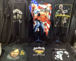 13 ASSORTED ROCK & ROLL CONCERT T SHIRTS, ERIC CLAPTON, TED NUGENT, ZZ TOP, JIMMY PAGE/ROBERT PLANT, RUSH, JOURNEY, PETER FRAMPTON, SHIRTS HAVE BEEN WORN