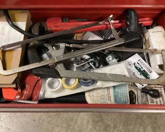 2 ROLLING TOOL CHEST WITH ASSORTED HAND TOOLS WRENCHES, HACK SAW, ELECTRICAL ACCESSORIES, NO SHIPPING PICKUP ONLY