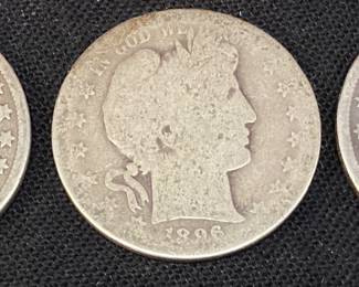 (3) 1896-p, 1896-s & 1896-o BARBER HALF DOLLARS, 90% SILVER
