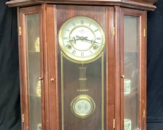VINTAGE WALL CLOCK WITH FIGURINE DISPLAY NO SHIPPING PICKUP ONLY