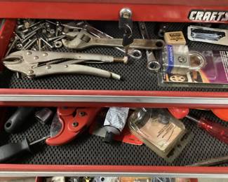 2 ROLLING TOOL CHEST WITH ASSORTED HAND TOOLS WRENCHES, HACK SAW, ELECTRICAL ACCESSORIES, NO SHIPPING PICKUP ONLY