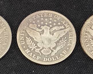 (3) 1899 BARBER HALF DOLLARS, 1899-p, 1899-o & 1899-s