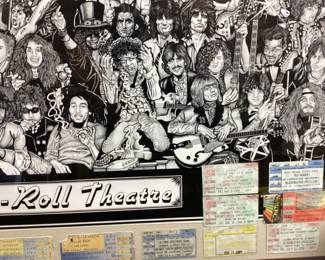 ROCK n ROLL THEATRE By HOWARD TEMAN w CONCERT TICKET STUBS, FRAMED, PINK FLOYD, DAVID LEE ROTH, BOSTON, REO SPEEDWAGON, ELTO JOHN, NIEL YOUNG, TED NUGENT, ALLMAN BROTHERS, MARSHALL TUCKER, VINCE NEIL w CRAZY HORSE