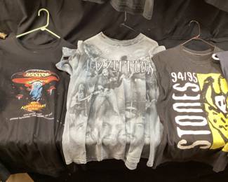 (9) ASSORTED ROCK TOUR T-SHIRTS, ZZ TOP, ALICE COOPER, BOSTON, PAUL MCCARNEY, THE WHOO, THE STONES, LED ZEPPELIN T, ALL SHIRTS HAVE BEEN WORN.