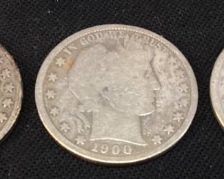 (3) 1900-p, 1900-s & 1900-O BARBER HALF DOLLARS