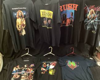 13 ASSORTED ROCK & ROLL CONCERT T SHIRTS, ERIC CLAPTON, TED NUGENT, ZZ TOP, JIMMY PAGE/ROBERT PLANT, RUSH, JOURNEY, PETER FRAMPTON, SHIRTS HAVE BEEN WORN