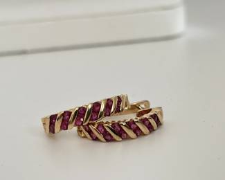 14K Gold with Rubies Hoop Earrings (4.6 Grams)