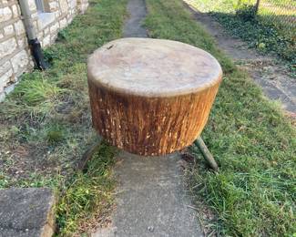 This is absolutely amazing. It is a very large maple tree butchers block. Is it extremely heavy we brought it from the second floor down to the driveway. Do a Google search. They are very highly collectible and expensive. This is so cool in great shape.