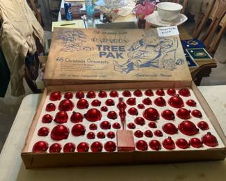 Vintage box of Christmas ornaments