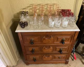 Pink depression glass, vintage glasses