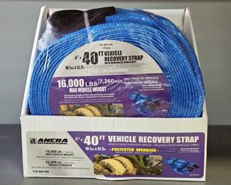 ANCRA International Polyester 40' x 4" Vehicle Recovery Strap, 16,000lb Vehicle Weight Capacity: 32,000lb, Break Strength, New In Package