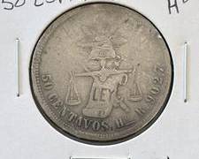 1875/4 Mexico 50 Centavos Silver Coin Fine Condition