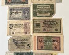 Group of 10 Different Germany Bank Notes From World War I and World War II Time Periods