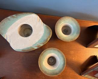 Studio Pottery Ikebana Vase Set – Signed “Garnett”