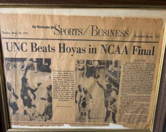 1986 Newspaper article featuring Patrick Ewing and Michael Jordan in NCAA tournament. 