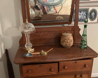 antique oak dresser with mirror.