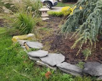 Slate wall; concrete garden decor