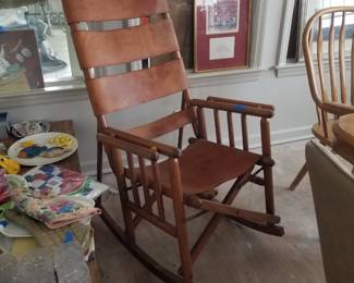 Leather folding rocking chair
