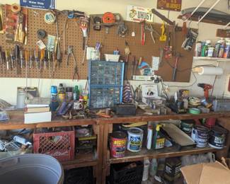 Garage with lots of tools. A digger's delight
