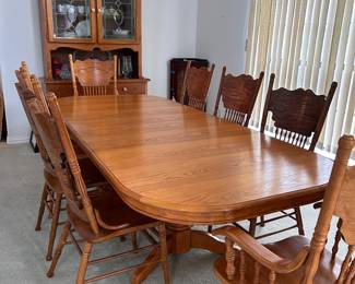 maple wood family dining table with 8 chairs