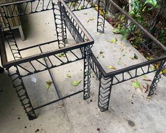 brutalist style iron side tables with glass tops