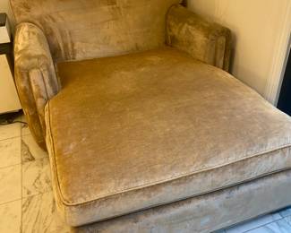Oversized, gold crush velvet chaise lounge
70”L x 52” Wx 39”H