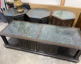 Wood and stone coffee table 2 matching side tables, third side table, little different size