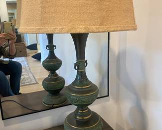 2 green/ gold antique lamps