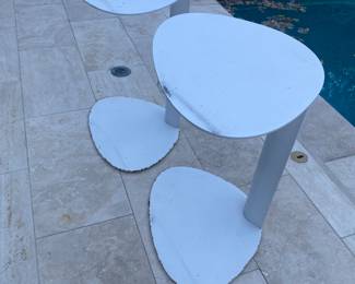 Two matching metal powder coated outdoor patio tables
