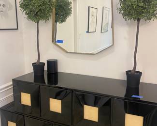 Modern black lacquer and texture leather panels cabinet
68” L X35” H x 19”D
