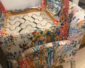 2 cotton, abstract chairs