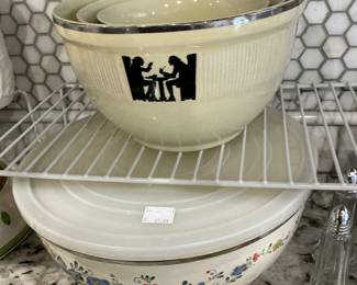 Nesting bowls, top set is Hull, bottom set is metal with plastic lids